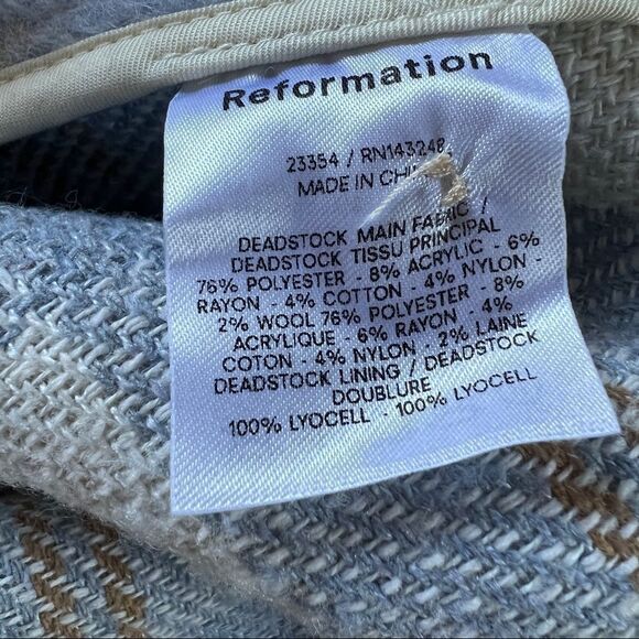 Reformation Ainslie Wool-Blend Long Jacket in Light Blue Plaid Large MSRP $268 - Picture 14 of 14